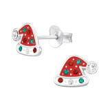 Santa Hat - 925 Sterling Silver Semi-Precious Stud Earrings SD47730