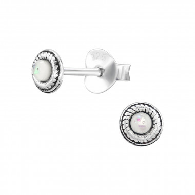 Round - 925 Sterling Silver Semi-Precious Stud Earrings SD48184