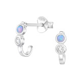 Curved Round - 925 Sterling Silver Semi-Precious Stud Earrings SD48307