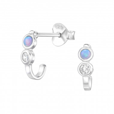 Curved Round - 925 Sterling Silver Semi-Precious Stud Earrings SD48307