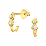 Curved Round - 925 Sterling Silver Semi-Precious Stud Earrings SD48308