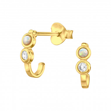 Curved Round - 925 Sterling Silver Semi-Precious Stud Earrings SD48308