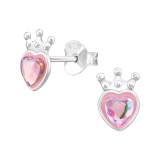 Heart And Crown - 925 Sterling Silver Semi-Precious Stud Earrings SD48357