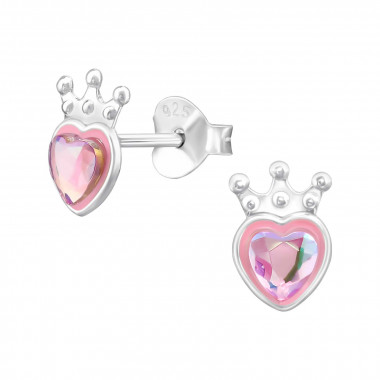 Heart And Crown - 925 Sterling Silver Semi-Precious Stud Earrings SD48357