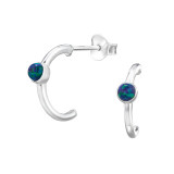 Half Hoop - 925 Sterling Silver Semi-Precious Stud Earrings SD49192