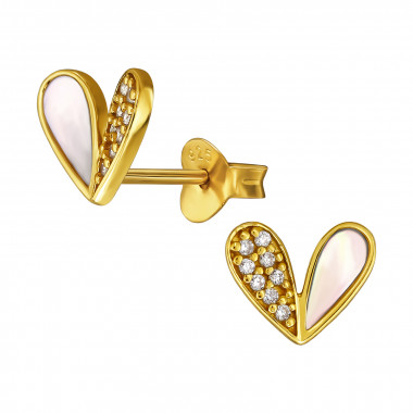 9mm Curved Heart - 925 Sterling Silver Semi-Precious Stud Earrings SD50102