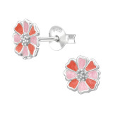 Hibiscus Flower - 925 Sterling Silver Semi-Precious Stud Earrings SD50308