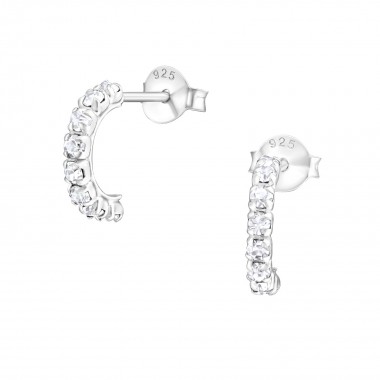 Half hoops - 925 Sterling Silver Stud Earrings with Crystals SD10102