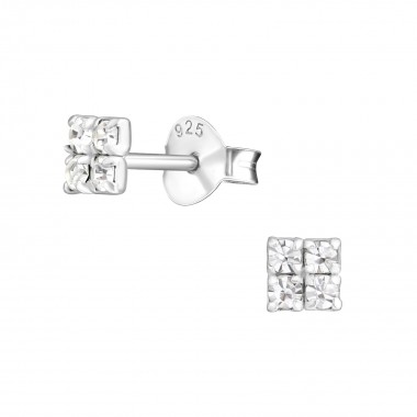 Square - 925 Sterling Silver Stud Earrings with Crystals SD10132
