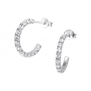 Semi hoops - 925 Sterling Silver Stud Earrings with Crystals SD10797