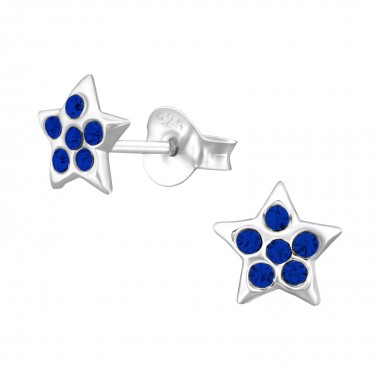 Star - 925 Sterling Silver Stud Earrings with Crystals SD11497