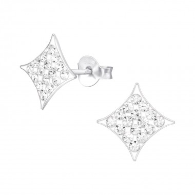 Square - 925 Sterling Silver Stud Earrings with Crystals SD13189