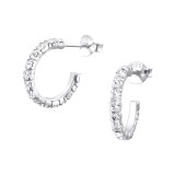 Semi hoops - 925 Sterling Silver Stud Earrings with Crystals SD16489