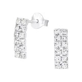 Bended rectangle - 925 Sterling Silver Stud Earrings with Crystals SD16498