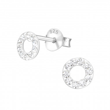 Circle - 925 Sterling Silver Stud Earrings with Crystals SD16526