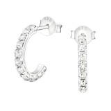 Semi hoops - 925 Sterling Silver Stud Earrings with Crystals SD16558