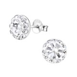 Round - 925 Sterling Silver Stud Earrings with Crystals SD17445