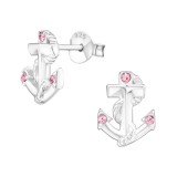 Anchor - 925 Sterling Silver Stud Earrings with Crystals SD17464