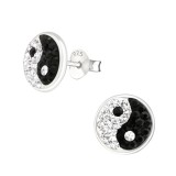 Ying yang - 925 Sterling Silver Stud Earrings with Crystals SD17537