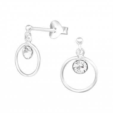 Circle - 925 Sterling Silver Stud Earrings with Crystals SD17891