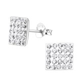 Square - 925 Sterling Silver Stud Earrings with Crystals SD183