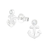 Anchor - 925 Sterling Silver Stud Earrings with Crystals SD19323