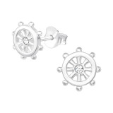 Wheel - 925 Sterling Silver Stud Earrings with Crystals SD19324