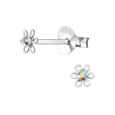 Flower - 925 Sterling Silver Stud Earrings with Crystals SD19634