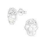 Skull - 925 Sterling Silver Stud Earrings with Crystals SD20376