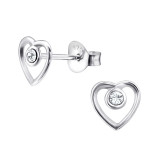 Heart - 925 Sterling Silver Stud Earrings with Crystals SD21540