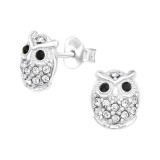 Owl - 925 Sterling Silver Stud Earrings with Crystals SD21728
