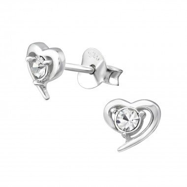 Heart - 925 Sterling Silver Stud Earrings with Crystals SD22214