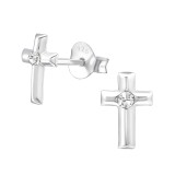 Cross - 925 Sterling Silver Stud Earrings with Crystals SD22341