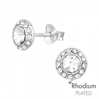 Round - 925 Sterling Silver Stud Earrings with Crystals SD22948