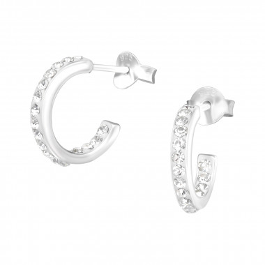 Semicircle hoops - 925 Sterling Silver Stud Earrings with Crystals SD2326