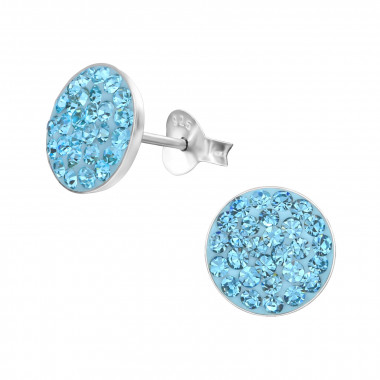 Round - 925 Sterling Silver Stud Earrings with Crystals SD2375