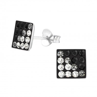 Square - 925 Sterling Silver Stud Earrings with Crystals SD2380