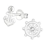 Anchor and Ship's Wheel - 925 Sterling Silver Stud Earrings with Crystals SD24063