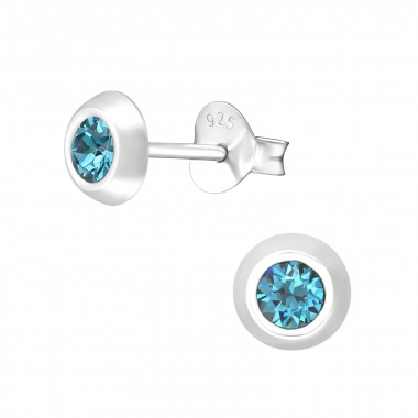 Round - 925 Sterling Silver Stud Earrings with Crystals SD24385
