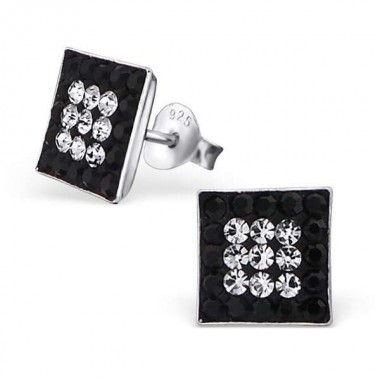 Square - 925 Sterling Silver Stud Earrings with Crystals SD2438