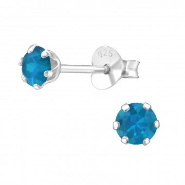 Round - 925 Sterling Silver Stud Earrings with Crystals SD24390