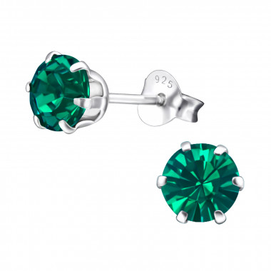 Round - 925 Sterling Silver Stud Earrings with Crystals SD24391