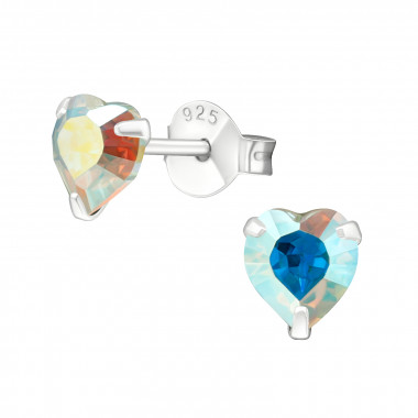 Heart - 925 Sterling Silver Stud Earrings with Crystals SD24394