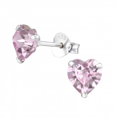 Heart - 925 Sterling Silver Stud Earrings with Crystals SD24395
