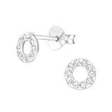 Circle - 925 Sterling Silver Stud Earrings with Crystals SD24682