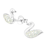 Swan - 925 Sterling Silver Stud Earrings with Crystals SD24688