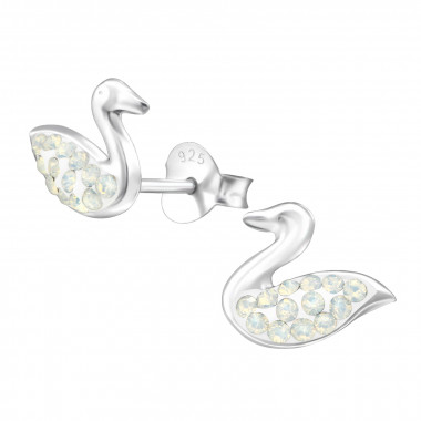 Swan - 925 Sterling Silver Stud Earrings with Crystals SD24688