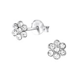 Flower - 925 Sterling Silver Stud Earrings with Crystals SD25671