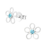 Flower - 925 Sterling Silver Stud Earrings with Crystals SD26224