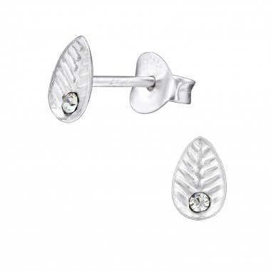 Leaf - 925 Sterling Silver Stud Earrings with Crystals SD26238